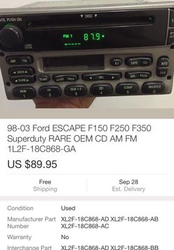 98-03 Ford ESCAPE F150 F250 F350 Superduty RARE OEM CD AM FM 1L2F-18C868-GA OEM STEREO OEM CAR STEREO