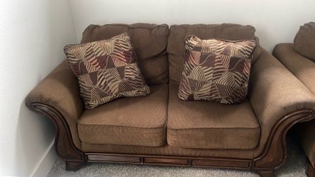 Couches, Electronic Media Console, and Rug