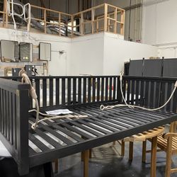 AS IS Minor Scratch New Assembled Patio Twin Size Garden Swing Bed, Wooden Porch Swing Frame