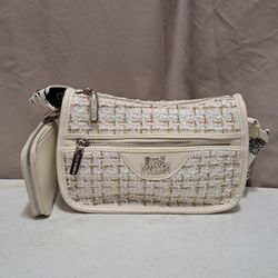 Steve Madden Cream/ White Multi Bnellie Tweed Cross Body Bag with Coin Purse NWT