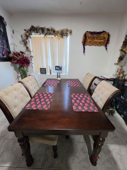 Dark Wood Dining Table with 4 Chairs
