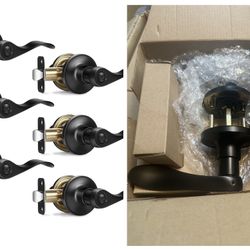 6 Pack Interior Door Knobs Matte Black Privacy Door Handles, Wave Style Reversible Keyless Door Handles,Heavy Duty Door Levers for Bedroom
