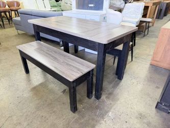 F1991/F2131/F2275 New assembled Farmhouse Kitchen Table Set for 4-6, 55-Inch Wooden Dining Table with 2 Benches, Space Saving 3 Pieces Heavy Duty Dine