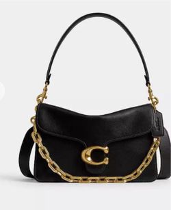 Coach Black Leather Shoulder Bag with Gold Chain
