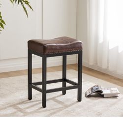 Set of 2 counter height barstools, modern PU leather - new in box