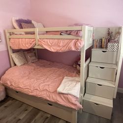 White Bunk Bed Including Trundle And Storage