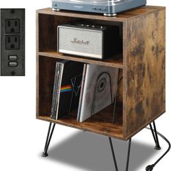 Record Player Stand with Charging Station & USB Ports