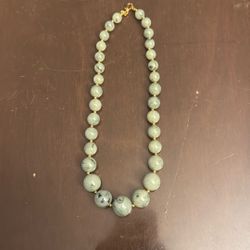 Jade And Gold Bead Necklace And Black Plastic Necklace