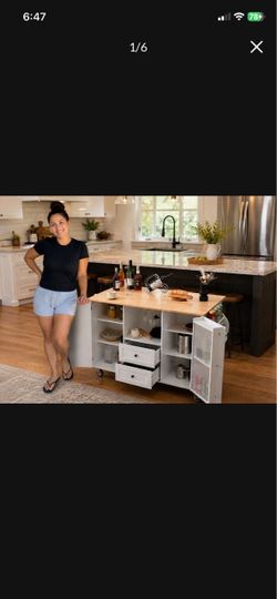Mobile Kitchen Island on Wheels Rolling Trolley Cart with Drawer & Open Shelves