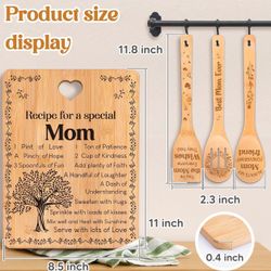 Gifts for Mom - "Recipe for a Special Mom" Mom Birthday Gifts Cutting Board Set, Bamboo-Made Engraved Utensil Set Birthday Gifts for Mom from Daughter