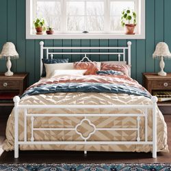 Clearance  Full / Queen Size Metal Platform Bed Frame, Vintage Victorian Style, Wrought Iron Headboard and Footboard/Mattress Foundation for Storage/N