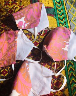 Printed handmade reversible face masks.