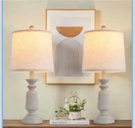 Brand New Lamps Set of 2 Modern Farmhouse Table Lamp Bedside Reading Lights Living Room End Lamps Bedroom Night Light,High 22.5 Inch,Antique Grey,with