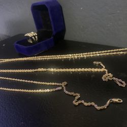 10k Gold Rope Chains And Nugget Ring 