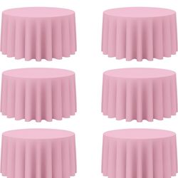 6 Pack Pink Round Tablecloths 120 Inch - Circle Bulk Linen Polyester Fabric Washable Table Cloth Cover for Wedding Reception Banquet Birthday Party Bu
