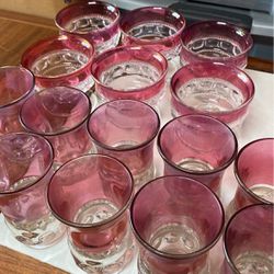 Lot Of Vintage Tiffin Cranberry Thumbprint Glassware