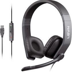  USB Headset with Microphone for PC, Wired Headset with in-line Control for Teams Zoom Online Conference, Computer Headset with Microphone & Mute Butt