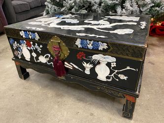 Chinoiserie Hand Painted Storage Trunk with Coffee Table Base