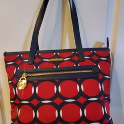 Michael Kors Women's Blue Leather Red Tote Bag