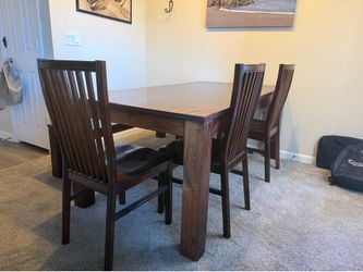 Handcrafted farmhouse solid wood Dining table with four chairs and a bench  (Seats 6)