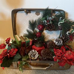 Christmas Vignette Arrangement In A Vintage Suitcase 