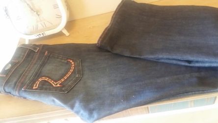 ROCK & REPUBLIC "KASANDRA" BOOT CUT WOMEN'S DENIM BLUE JEANS. SIZE 27x34
