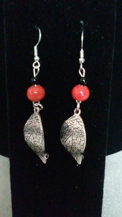 2.25 inch long dangling metal (silver) leaf earrings