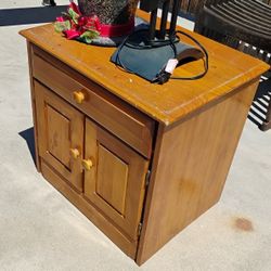 Wood Nightstand With Cabinet And Drawer