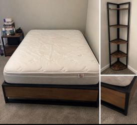 Full-Size Bed Set – Mattress, Frame & Matching Shelf