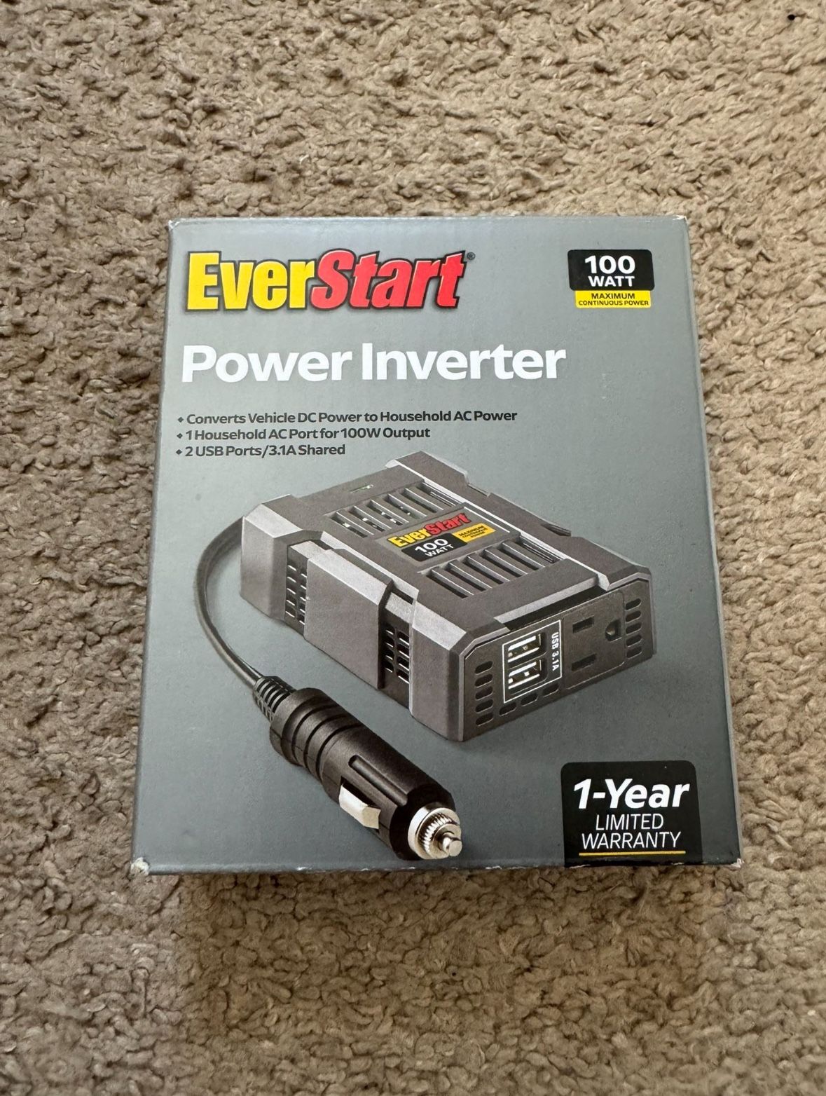 Everstart Power Inverter 100w Continuous for Automotive, LED Indicator