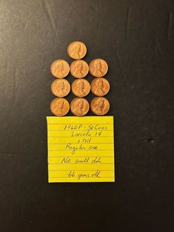 Coin - 1960P Lincoln penny – REGULAR size date – NOT small date – plenty mint luster - total 1 roll – 50 coins