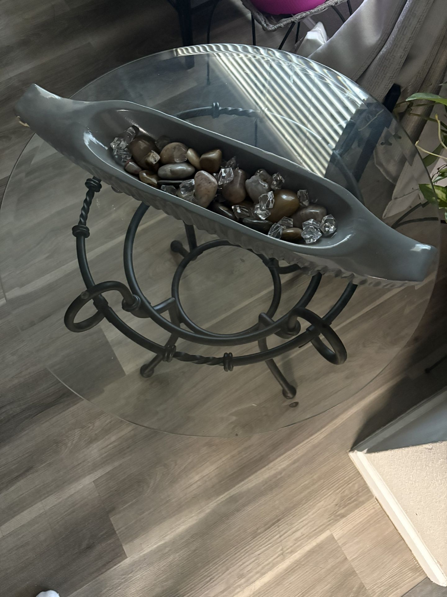Indoor/Outdoor glass Table With Rock Decor