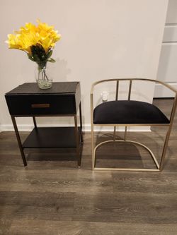 Black and Gold  Chair & Nighstand Table