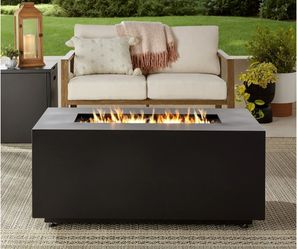 Mainstays 42" Rectangle Black Finish Modern Steel Fire Pit: 42" x 20" 50000 BTU Propane Fire Pit Table with Lid, Tank Hideaway and Cover
