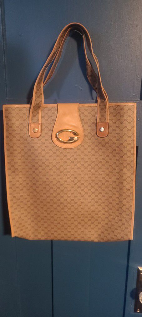 Gucci Tote, Tan ,canvis And Leather