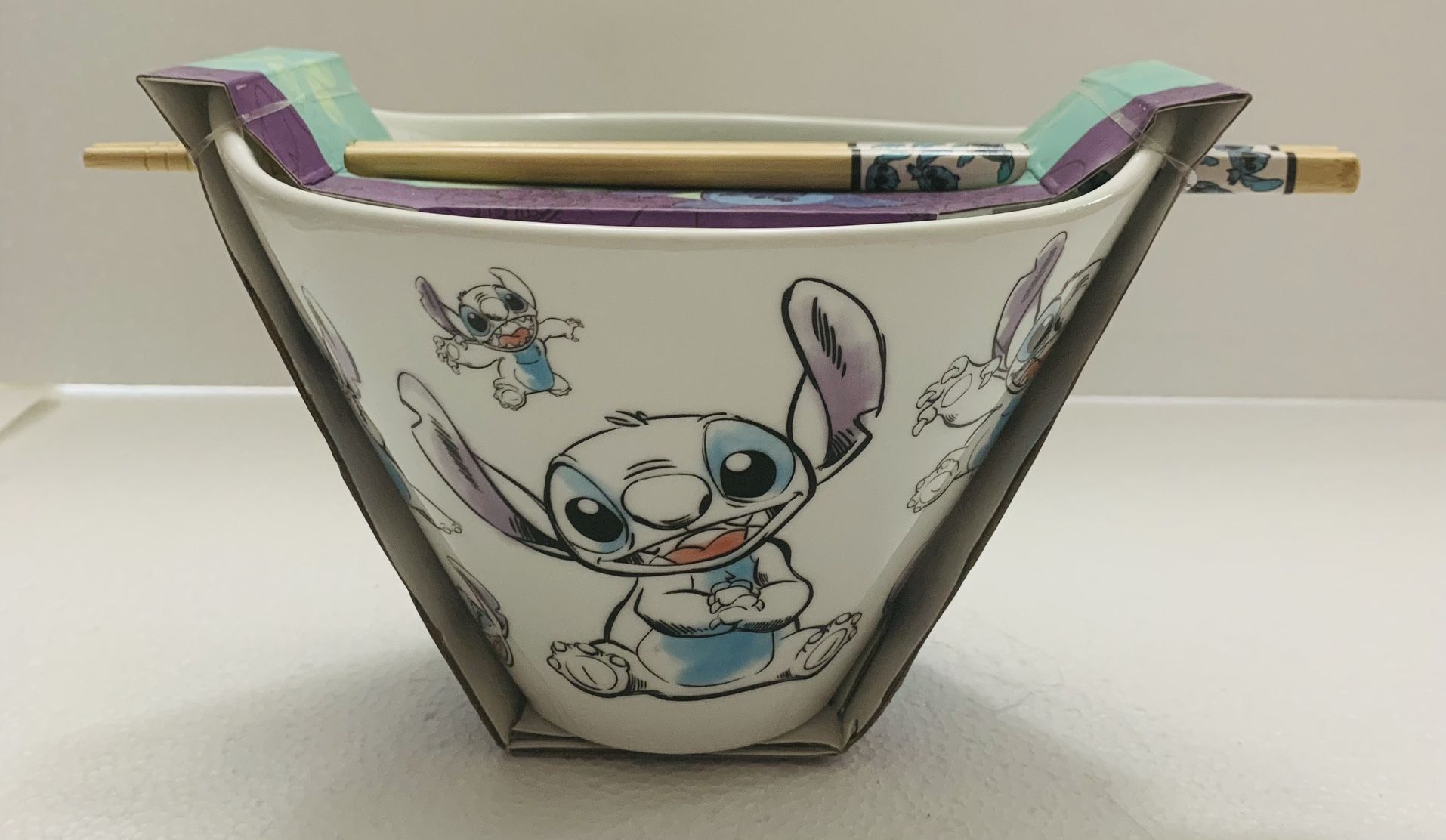 Disney Stitch Noodle Bowl With Chopsticks