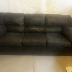 Dark Grey Leather-look Couch  7 ft— Comfy! Great Condition!