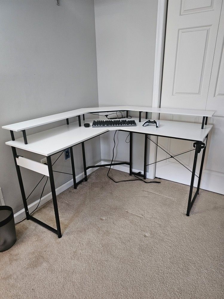 Gaming Desk with LED Lights & Power Outlets