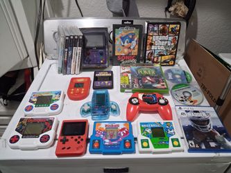 Selling all these games , and controllers....

- 5 PSP games...
-  1 red retro gaming console 
- 1 purple X6 retro console 
- 1 SONIC Genesis cartridg