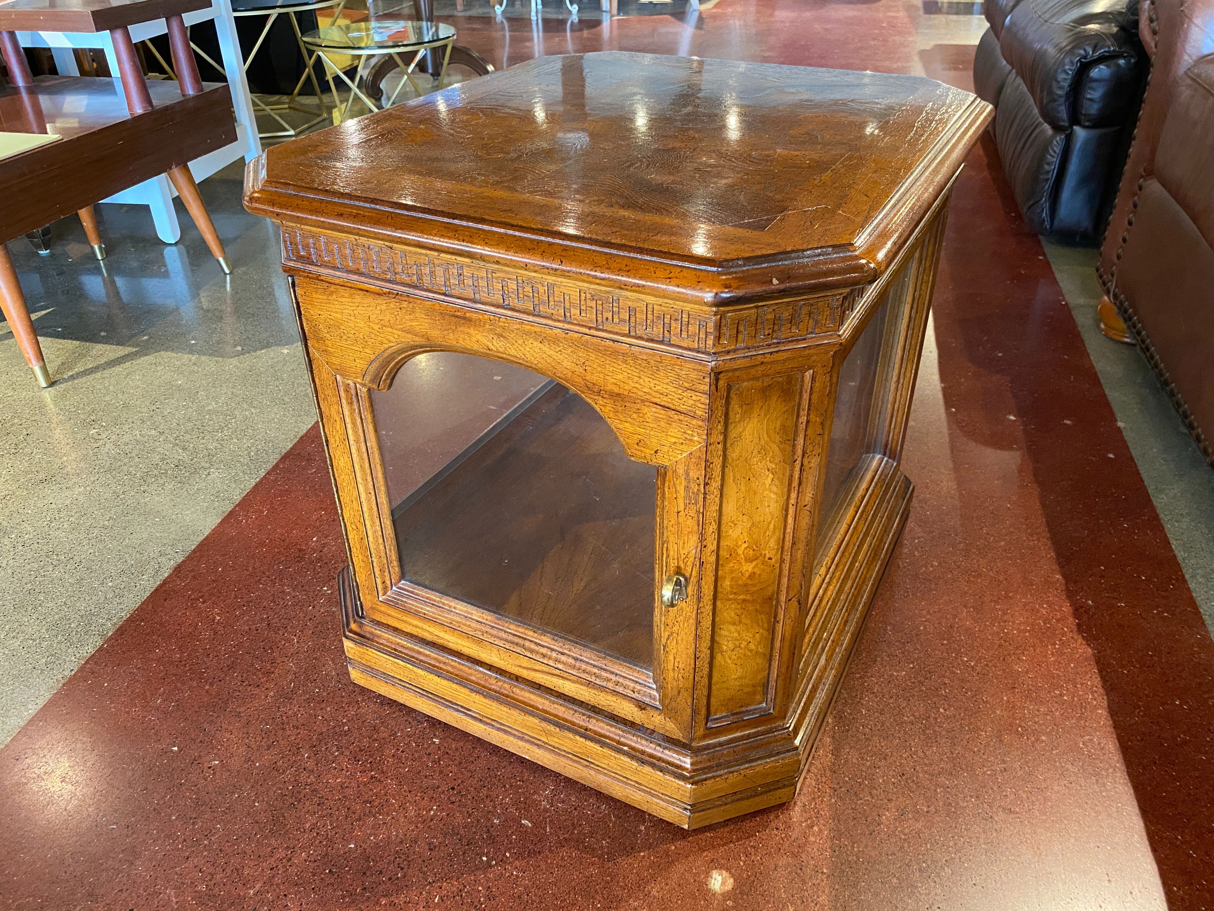 Wood Display End Table with Glass Panels