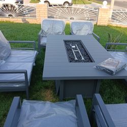 Brand New Patio Set Aluminum Frame Fire Pit Propane