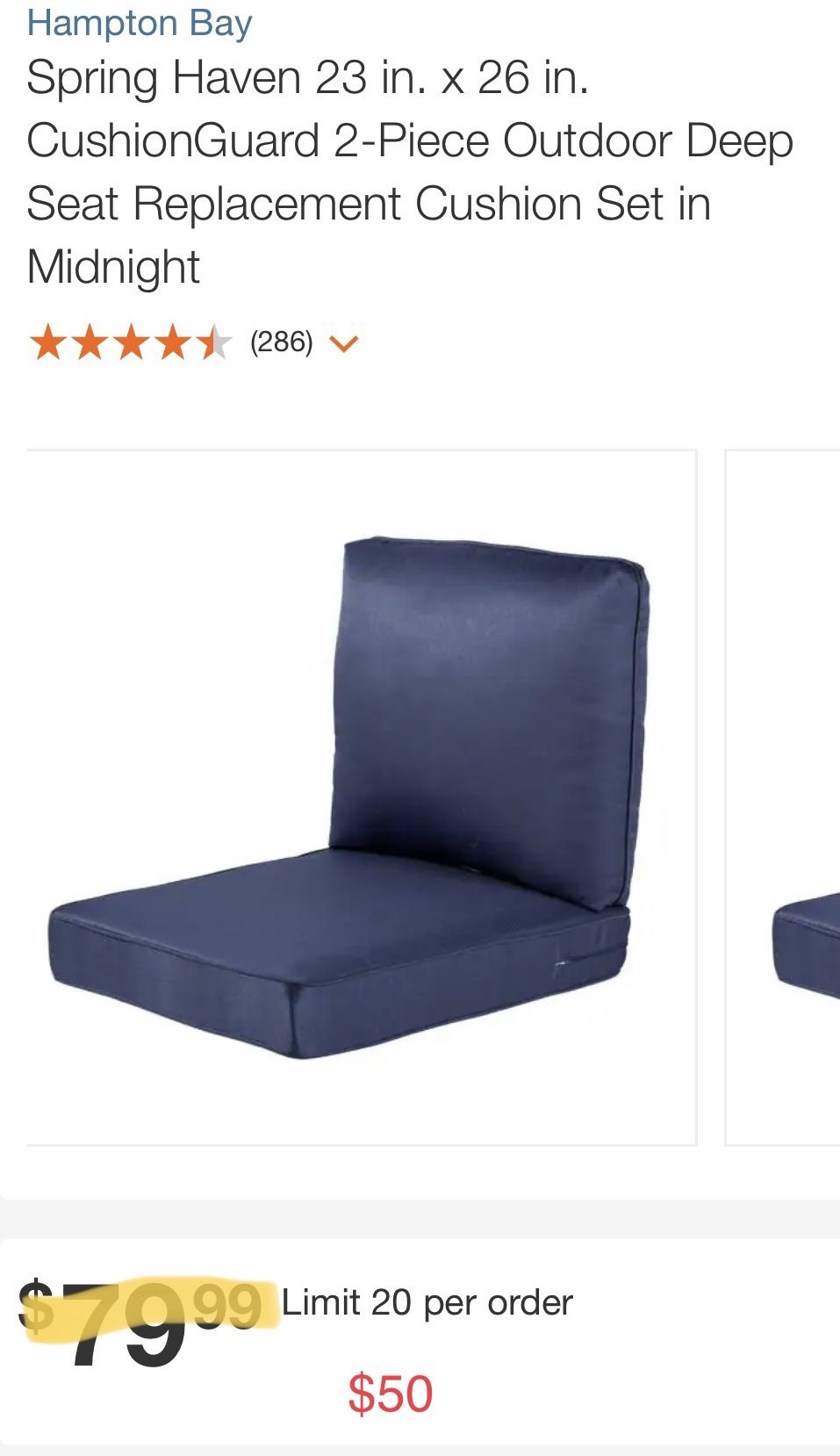 Hampton Bay Spring Haven 23x26 in. CushionGuard 2-Piece Outdoor Deep Seat Replacement Sky Blue