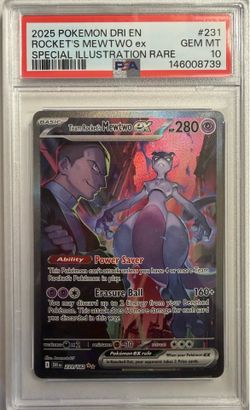 2025 POKÉMON DRI ROCKET'S MEWTWO EX SPECIAL ILLUSTRA TION RARE #231 💎 PSA 10