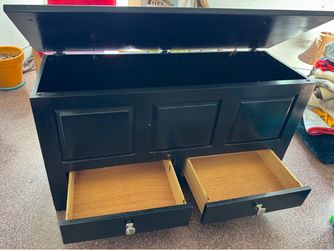 Black Wood Storage Bench with Drawers