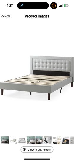 Zinus Dachelle Upholstered Platform Bed Frame – Queen – Grey Sand