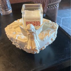 5” Like New Angel Css As Nike Holder w/new Cobblestone Candle