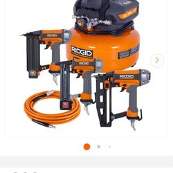 RIDGID
6 Gal. 150 PSI Electric Air Compressor with 25 ft. Hose, 18GA Brad Nailer, 16GA Finish Nailer and 18GA Finish Stapler