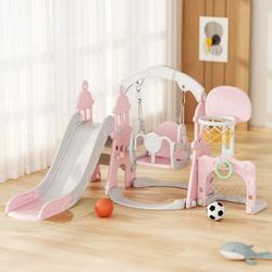 

XJD 5-in-1 Toddler Slide and Swing Set Pink