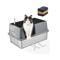 New! (BOX IS ROUGH) XL Stainless Steel Kitty Box (23.6”x15.7”x12.5”) $30 (#939)