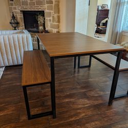 Wooden Breakfast Table With Steel Benches 